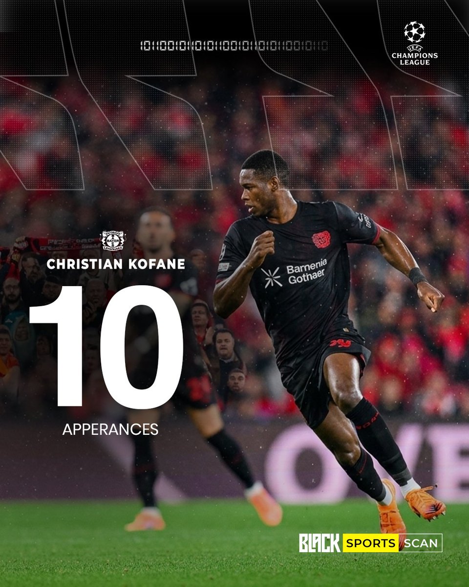 Blacksportsscan's tweet image. Promising @bayer04_en Striker, Christian Kofane, hits 10th @ChampionsLeague appearance. 

#ucllive 
#blacksportsscan 
#LEVARS