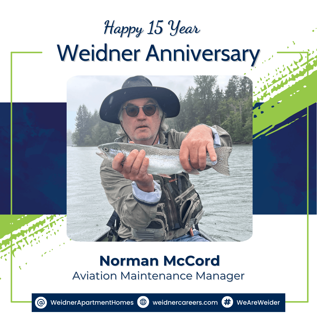 Join us in congratulating Norman McCord on his 15th anniversary with Weidner! As an Aviation Maintenance Manager, Norman's expertise and attention to detail ensure that our associates travel safely and confidently. Thank you, Norman!

 #WeAreWeidner #WeidnerCareers #WhyWeidner