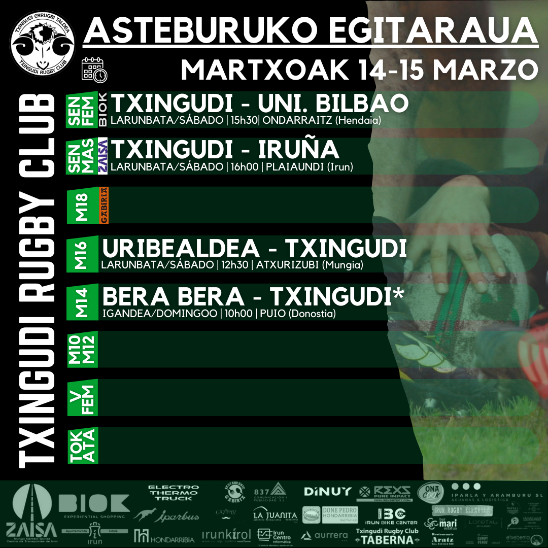 txingudirugby's tweet image. Asteburuko egitaraua | Programa del fin de semana

#rugby #txingudi