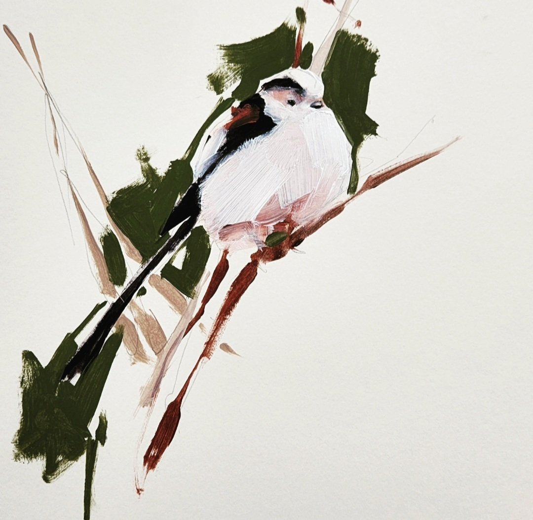 Lovely little Longtails in the garden

#oilpainting #oildrawing #birds
#longtailedtit