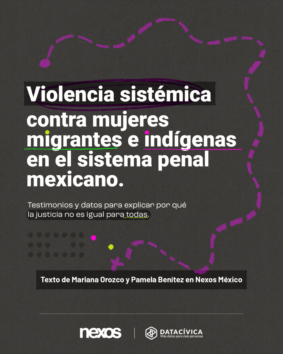 datacivica's tweet photo. La justicia en México no es igual para todas ⚖️💥. 

Los datos y testimonios evidencian que ser mujer, #migrante e #indígena incrementan la violencia en el sistema penal. 

En este hilo te explicamos los datos que publicamos en @nexosmexico 👉 https://t.co/X0scPI9Xi8

1/3 https://t.co/dfohb4Mnt6