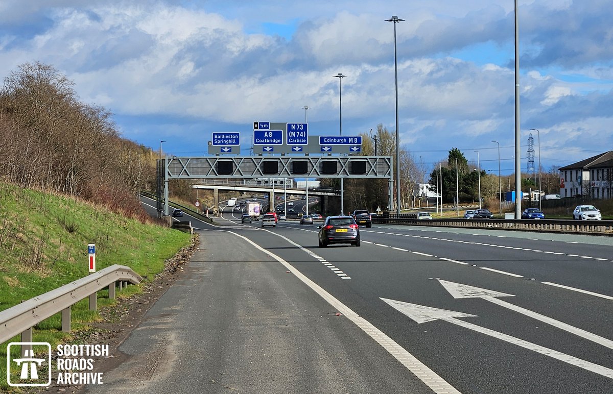 ScotRoadArchive's tweet image. #ThenAndNow It's off to #glasgow today showing the gulf of changes on the M8 Monkland Motorway at J9 Easterhouse. 

The historic image, now 40 years old, shows the original Strathclyde scheme board and red hard shoulders that we love. 🛣🚗

#archives