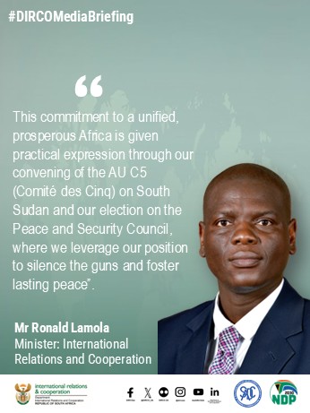 DIRCO_ZA's tweet photo. South Africa’s leadership is reflected in our stewardship of Agenda 2063, keeping the continent’s development blueprint on track.Together, these efforts show our commitment to turning African solutions into real stability on the ground
#DIRCOMediaBriefing
#BetterAfricaBetterWorld https://t.co/T6t3JUQCXm