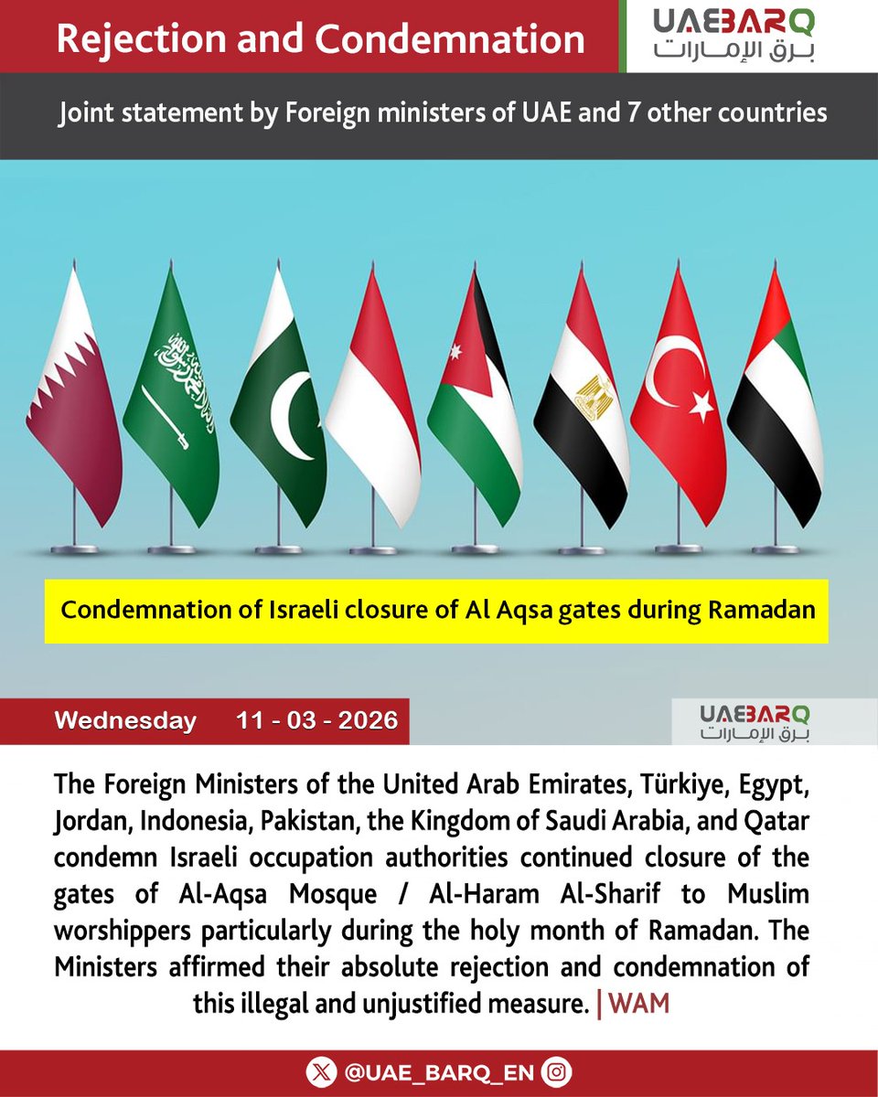 UAE_BARQ_EN's tweet photo. Joint statement by Foreign ministers of #UAE, #Türkiye, #Egypt, #Jordan, #Indonesia, #Pakistan, #Saudi_Arabia, #Qatar.

#UAE_BARQ_EN https://t.co/CGMonCJGIQ