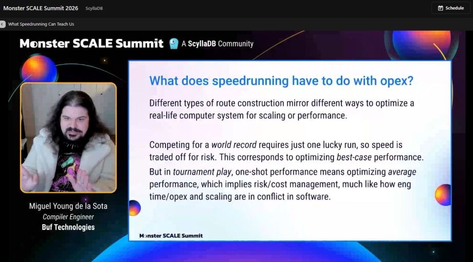 philpauleo's tweet image. In a great example of how #classicgaming and #speedrunning overlap with IT-aligned topics, Miguel Young de la Sota (@bufbuild) explains how the thinking behind play challenges, time save vs. time loss, and especially routing can be applied to #performance #engineering.
#ScyllaDB