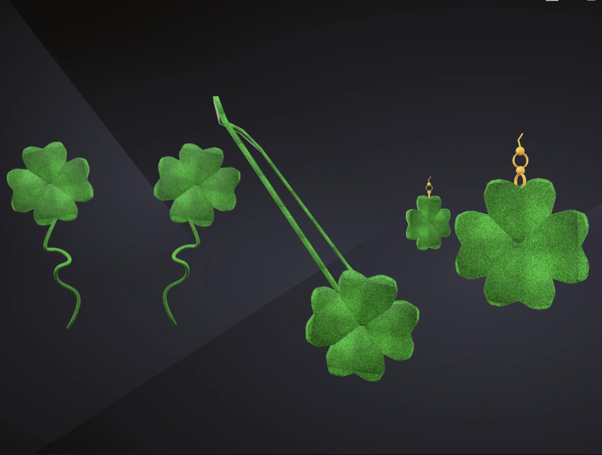 _GX02's tweet photo. New St. Patrick's Day UGC items! Clover boppers, earrings and purse! 

Claim here: https://t.co/tZBjbTYA7v

#RobloxUGC #robloxlimited #ROBLOX #RobloxDev #RobloxUGCConcept #RobloxUGCpromo #SimpleUGC https://t.co/u6aHIK8VoW