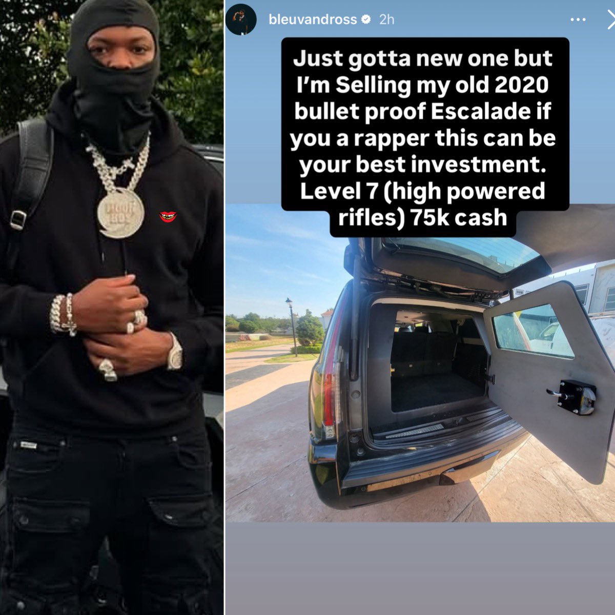 Yung Bleu is selling his 2020 bulletproof Escalade for $75,000 🤑 “If ...