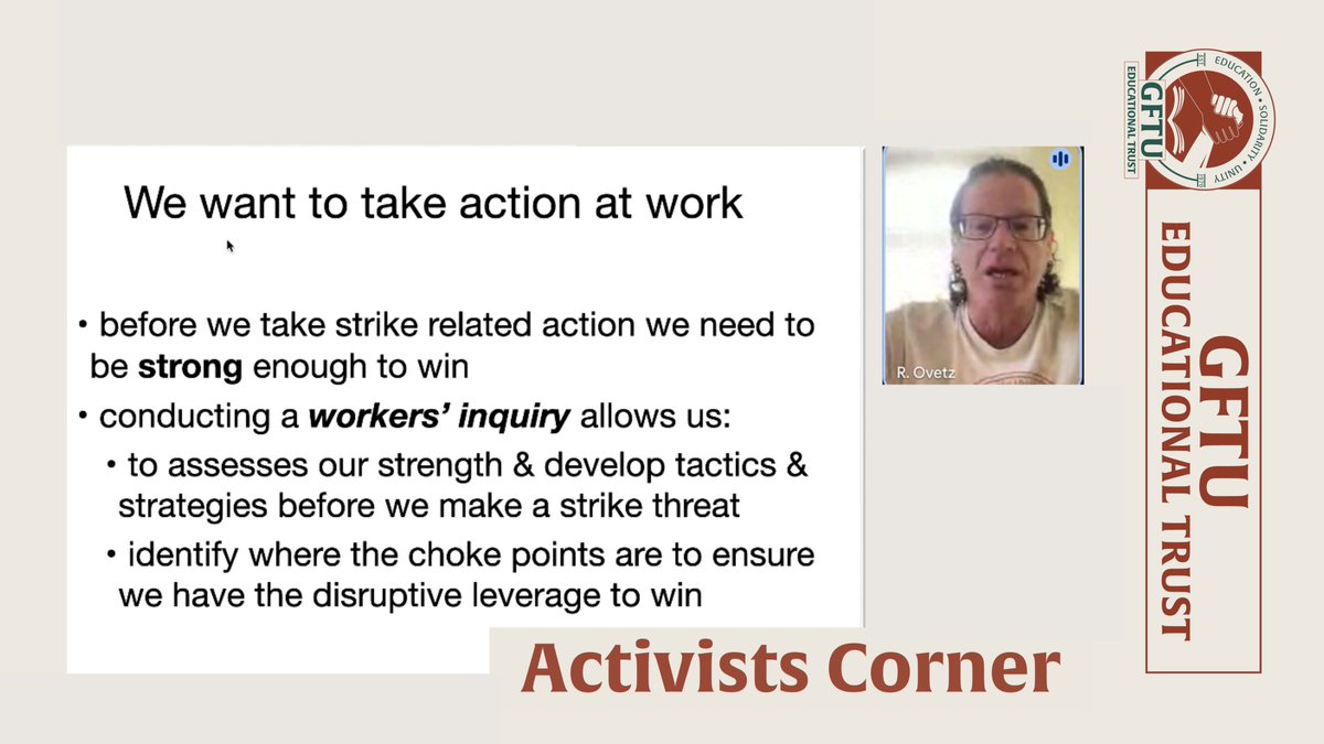 GFTUET's tweet photo. 🎦Activists Corner is LIVE now on what makes a credible strike threat with Robert Ovetz.
Make sure you are part of our next month's session on mapping your workplace
Register here: https://t.co/MjT6vkOxCT
#GFTUET #Strike #TUEducation #TUEd https://t.co/BZ84HlEG7g
