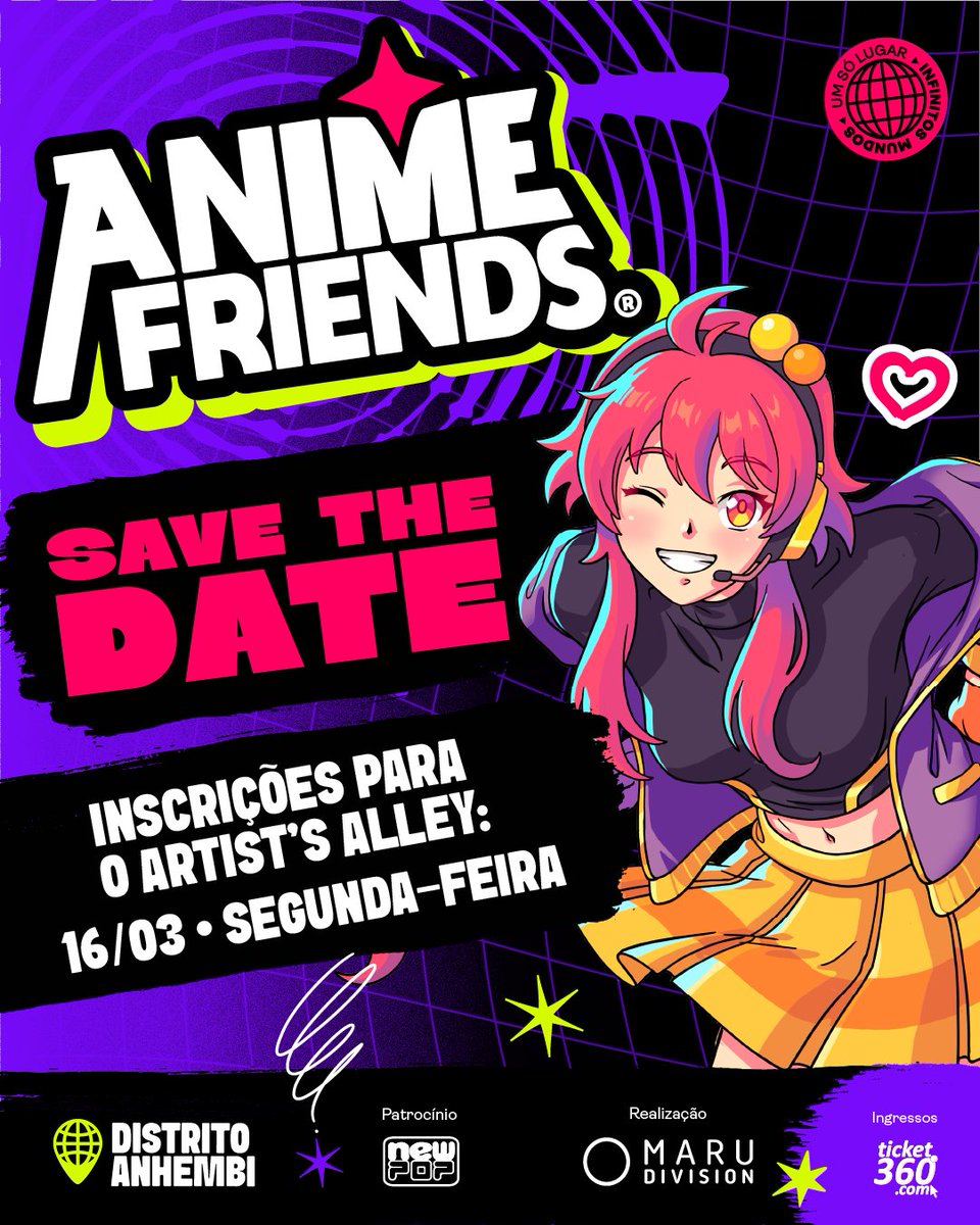 Atenção, artistas: o portal está prestes a se abrir para vocês!

Na segunda-feira, 16 de março, próximo das 19h, começam as inscrições para o Artist Alley do Anime Friends 2026.

Se você quer trazer sua arte, seus prints, zines e criações autorais para um dos espaços mais