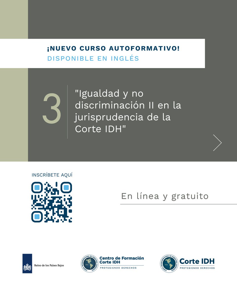 CorteIDH's tweet photo. 📘 ¡Nuevos cursos disponibles!

La Corte Interamericana de Derechos Humanos presenta tres nuevos cursos autoformativos en inglés: “El derecho de las personas con discapacidad en la jurisprudencia de la Corte IDH”, “Movilidad humana en la jurisprudencia de la Corte IDH” e “Igualdad y no discriminación II en la jurisprudencia de la Corte IDH”.