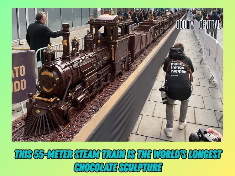 OddityCentral's tweet image. A Maltese chocolatier and his team spent around four months piecing together the world’s longest chocolate sculpture – a 55.27-meter-long train 🚂 . 

odditycentral.com/news/this-55-m… 

#chocolate #chocolatetrain #Guinness #interesting #cool