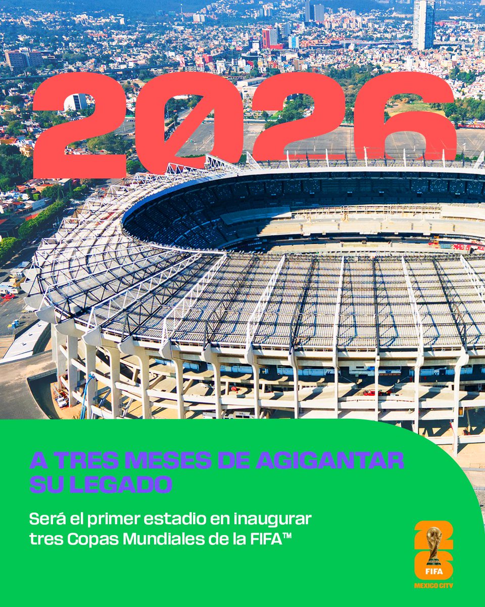 MexicoCity26's tweet photo. El Estadio Ciudad de México vio al mundo vibrar en 1970 y 1986 y en 3 meses volverá a ser escenario de otro momento inolvidable: Copa Mundial de la FIFA 2026™. ⚽️🙌

Una nueva historia está por escribirse y la viviremos juntos. 

#Somos26 #SomosMexicoCity https://t.co/73BC3GWItq