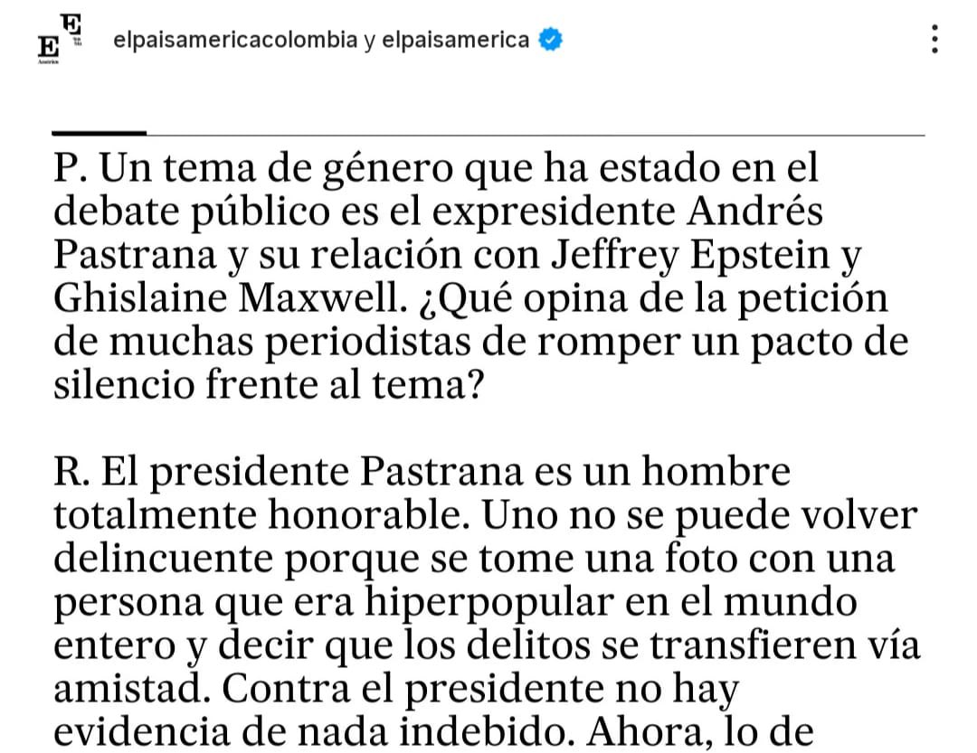 VivianaVargasVi's tweet photo. Señora candidata @PalomaValenciaL puede confirmar o negar que este pronunciamiento es suyo y que usted efectivamente no considera procedente que se den explicaciones ante el país, y que da cuenta a titulo  personal de la “honorabilidad ” del expresidente @AndresPastrana_  a pesar de las decenas de documentos que prueban su vínculo cercano y sostenido en el tiempo con el pederasta, explotador sexual y violador serial de niñas y mujeres, Jeffrey Epstein ? @Nicholls_C_ @AnaBejaranoRG @animesa @anacrisrestrepo @MJDuzan @PaoHerreraC