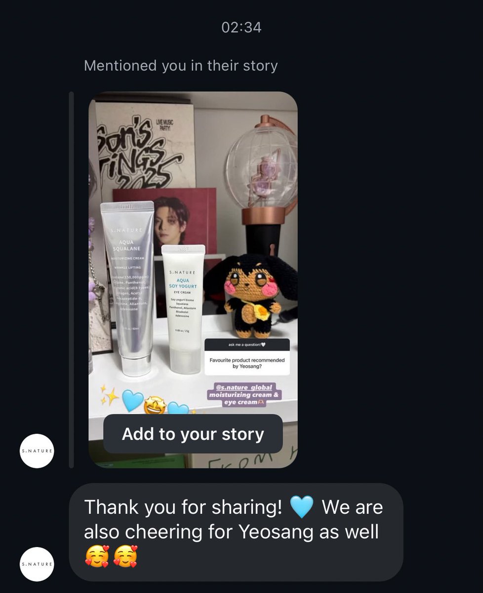 s.nature reposting my story and saying they’re cheering for yeosang💜💜