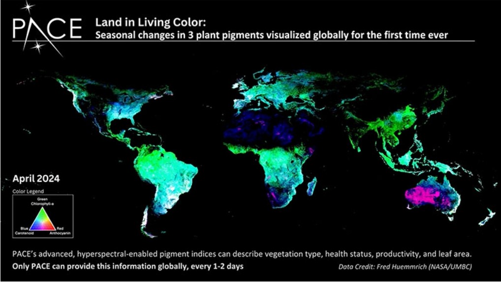 NASA's PACE satellite (launched in 2024) is now providing the most high-resolution hyperspectral images of global vegetation we've ever had. 

PACE stands for Plankton, Aerosol, Cloud, ocean Ecosystem, and it confirms that the biosphere is responding with a massive, measurable