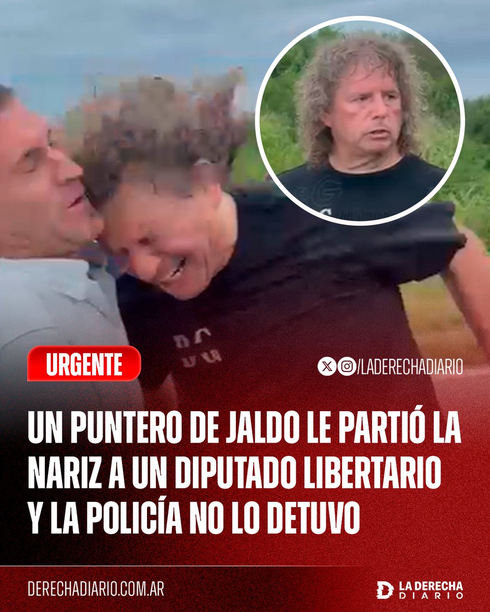 laderechadiario's tweet photo. 🚨🇦🇷 | #URGENTE HIJO DE PUTA: El puntero de Jaldo en Tucumán, Marcelo Segura, le rompió la nariz de un cabezazo al diputado libertario Agustín Pelli cuando acudió a ayudar a los damnificados de las inundaciones en Tucumán y fue bloqueado por una patota en la ruta 157, en un miserable intento de invisibilizar el apoyo de La Libertad Avanza a los afectados.

Según mostraron las imágenes, el puntero de Jaldo no fue detenido por la policía tucumana y el diputado libertario se encuentra hospitalizado tras el ataque.