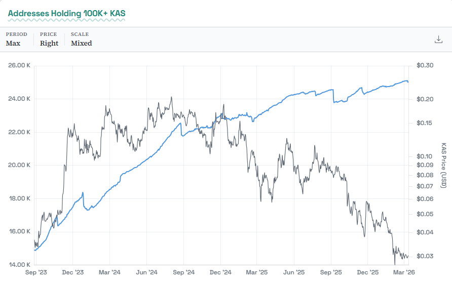 Smart money is accumulating $KAS.

While price has been bleeding…

Dolphin wallets (100K+ KAS) just hit a new ALL-TIME HIGH 🐬

• Sep 2023: ~15K wallets
• Today: ~22K wallets
That’s a ~46.7% increase while price dropped.

Quiet accumulation is happening.

Retail will notice