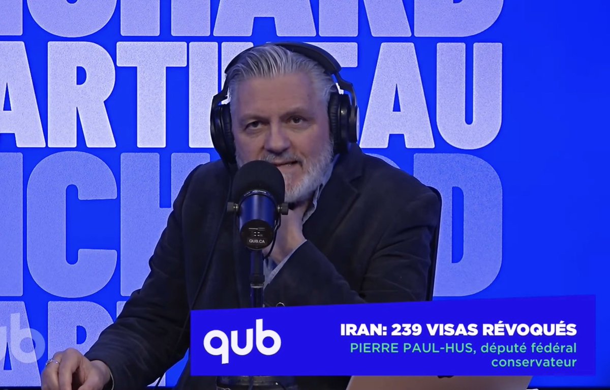 PierrePaulHus's tweet photo. En entrevue à @QubRadio avec Richard Martineau.

Près de 700 membres du régime iranien seraient au Canada.
Les libéraux ont révoqué 239 visas… mais une seule expulsion.

Le Canada ne doit pas être un refuge pour les dignitaires d’un régime brutal.

Les Canadiens veulent de l’action, maintenant.

https://t.co/Te0uHaYleD