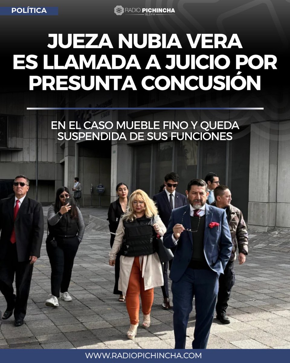🏛️#Política | Un juez de la Corte Provincial de Justicia de Pichincha llamó a juicio a la jueza Nubia Vera por el presunto delito de concusión dentro del denominado caso Mueble Fino. La decisión se adoptó tras analizar más de 55 elementos de convicción presentados por la