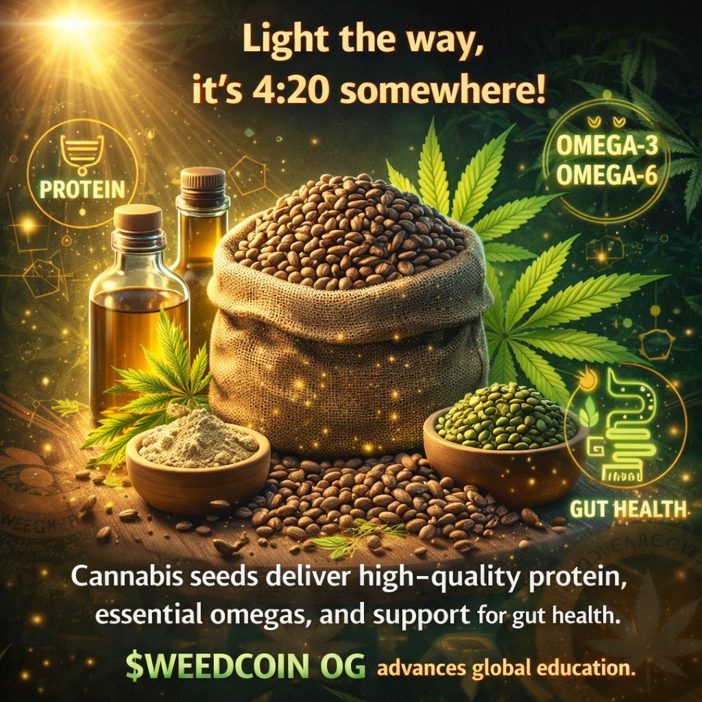 Light the way, it's 420 somewhere! Cannabis seeds deliver high-quality protein, essential omegas, and support for gut health in human and animal nutrition. A true whole-plant resource. $WEEDCOIN OG advances global education. CA: 21nnfR4TkbZNLwvRrqEseAbz7P3kxKjaV7KuboLJpump