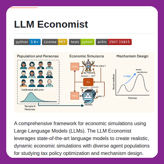 tom_doerr's tweet photo. Economic simulations using LLM agents for tax policy optimization

https://t.co/MyumkG6L6X https://t.co/JfR7RY7jWp