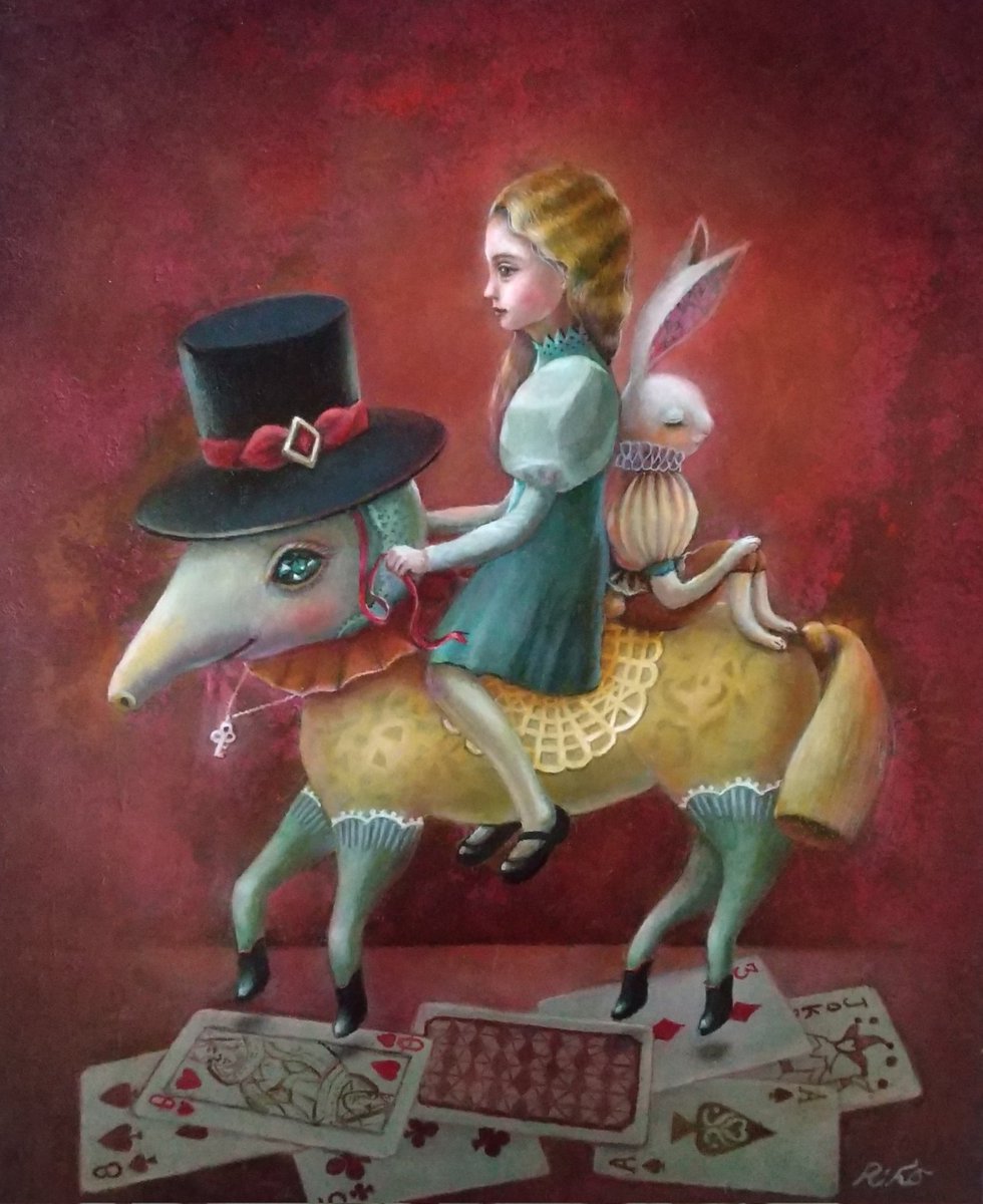 salon de SERAPHIM「アリス展」出品作品「不思議の国へ」
F3  273mm×220mm
油絵具、樹脂絵具