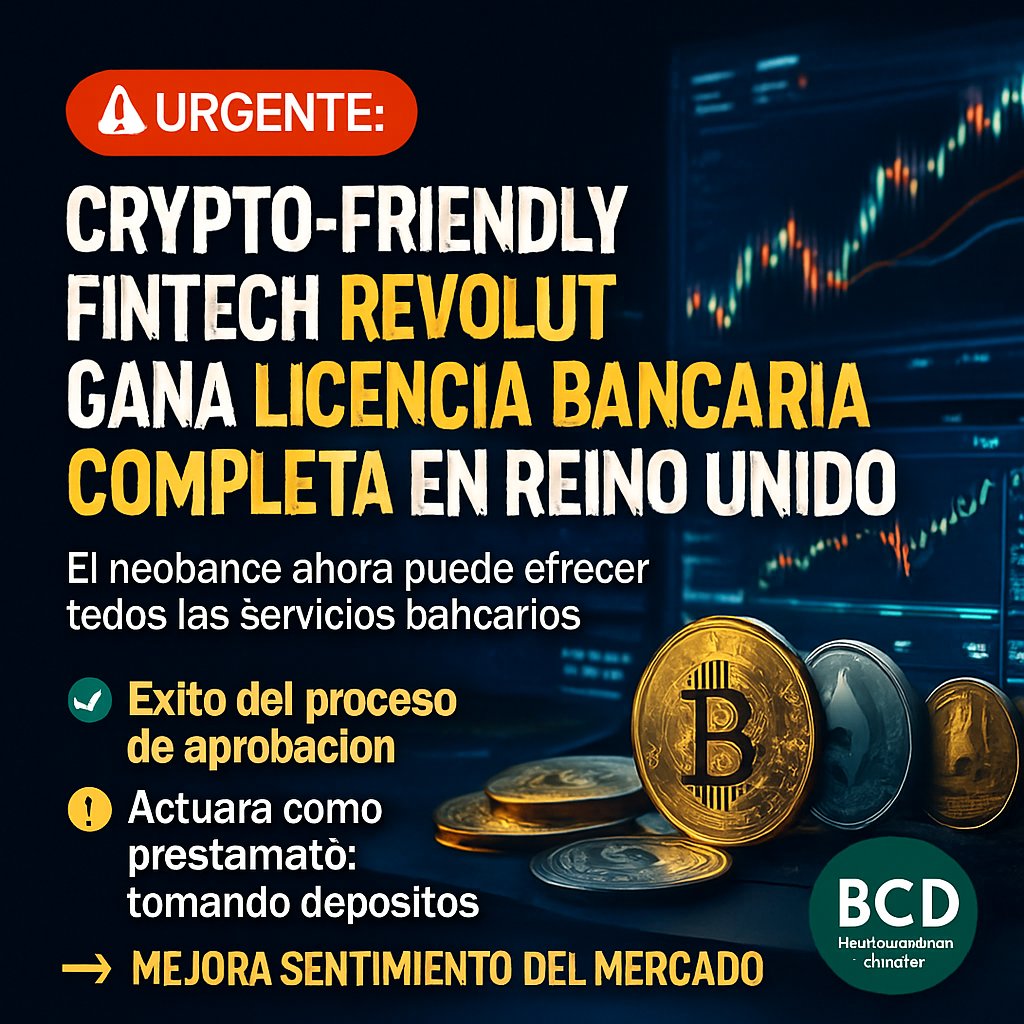 BCryptodinero's tweet photo. La fintech amigable con las criptomonedas Revolut obtiene licencia bancaria completa en el Reino Unido. ¡Gran paso para la adopción cripto! 🚀 #Revolut #BankingLicense #Crypto https://t.co/zHQd8QgIHw