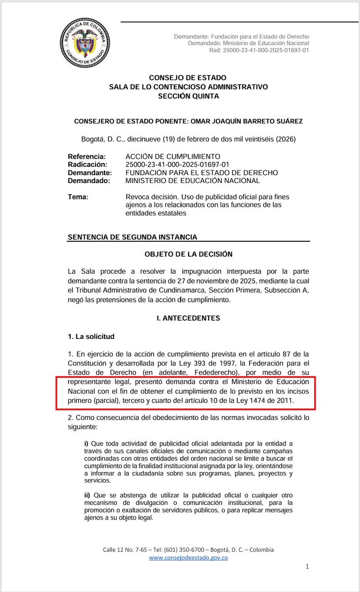 FEDe_Colombia_'s tweet photo. 🚨 DOS NUEVAS SENTENCIAS | De nuevo, la justicia pone límites al uso político de las redes oficiales del Estado.

El @consejodeestado falló contra el @Mineducacion y la @Supernotariado y recordó que las cuentas institucionales no pueden difundir mensajes del Gobierno ni divulgar información que no tenga relación con sus funciones.

Desde 2025 hemos demandado a varias entidades públicas por el uso indebido de las redes oficiales del Estado. Ya logramos frenar lo ocurrido con el @sgcol y ahora se suman estos nuevos fallos contra entidades que publicaban mensajes sin relación con su misión institucional.

En el actual contexto electoral del país, estas decisiones son clave, pues reiteran que las redes institucionales no pueden convertirse en herramientas de promoción política del gobierno de turno.