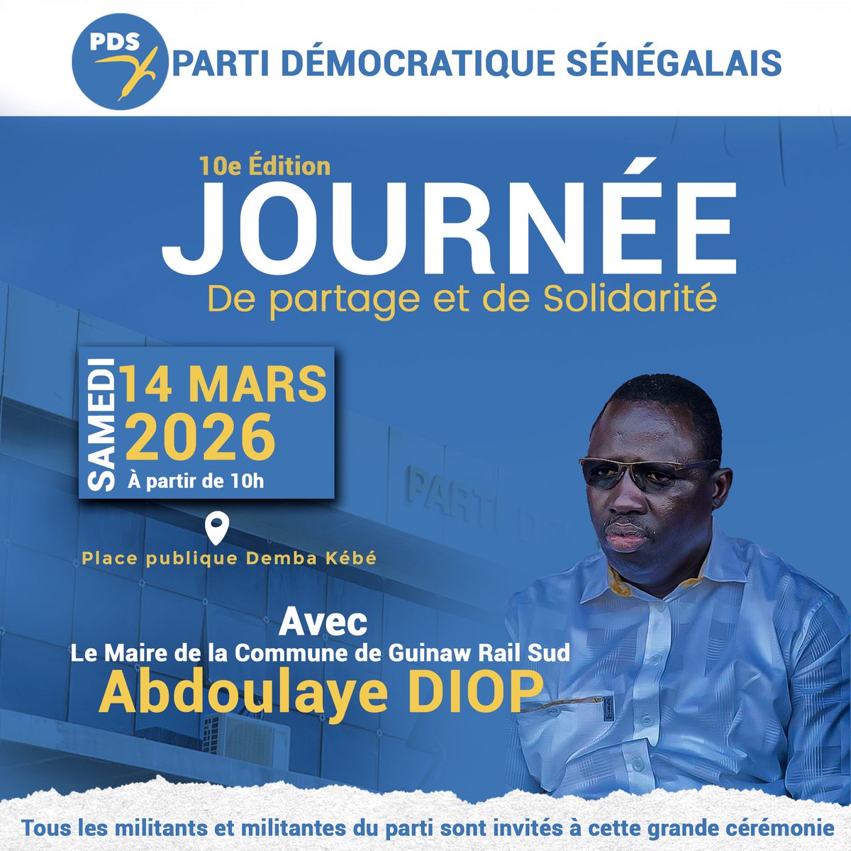 babs_sapali's tweet photo. Le Maire de la commune de Guinaw Rails Sud vous convie à la 10 eme édition de  la  journée de partage et de solidarité en faveur des daaras et personnes vulnérables.

📅 Samedi  14 mars  2026
🕛 À partir de 10 heures à la place publique Demba Kébé.

#kebetu #pds #solidarité https://t.co/LikqiEovib