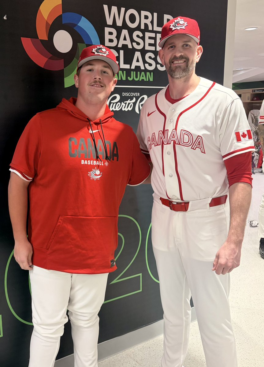 chad_dey's tweet photo. How about Ladner Minor Baseball producing a couple arms?
James “Big Maple” Paxton  and Matt “Tugboat” Wilkinson both came through Ladner Minor Baseball. Both pitching for Team Canada at the WBC.
Not bad for a small town. 🇨🇦

#WorldBaseballClassic #TeamCanada #BC #Ladner https://t.co/GInTH8AwUU