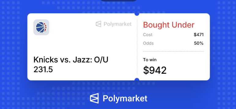 EVBettors's tweet photo. Polymarket NUKE 🎯

Knicks vs Jazz, Under 231.5 @ 50¢

An insider put $17.3k on this at 1.7x their normal size. Prediction Insiders scored it 90/100. Thread 👇 https://t.co/pQVINvSmkw
