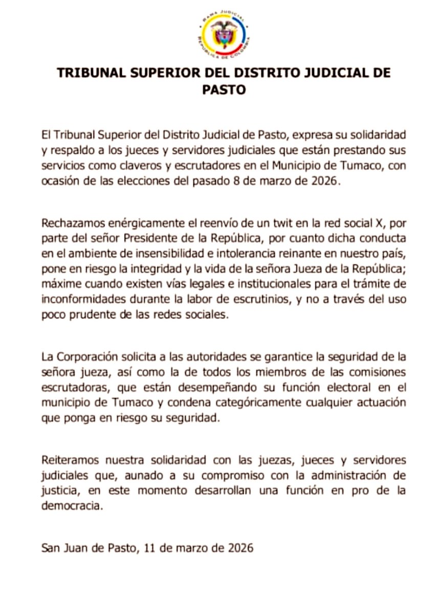 El Tribunal Superior de Pasto/Solidaridad con los Jueces de Tumaco.