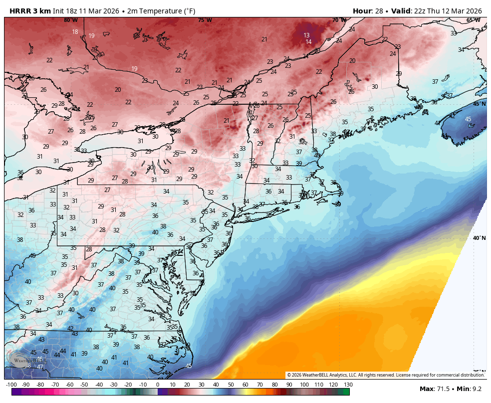 ScottPecoriello's tweet photo. Temperatures will remain mostly above freezing as rain changes over to heavy wet snow – so any meaningful accumulation is not expected.

However, rates may be heavy enough as the sun lowers during the late afternoon and evening hours to accumulate on grassy surfaces. 

❄️Can't rule out a slushy inch or two.