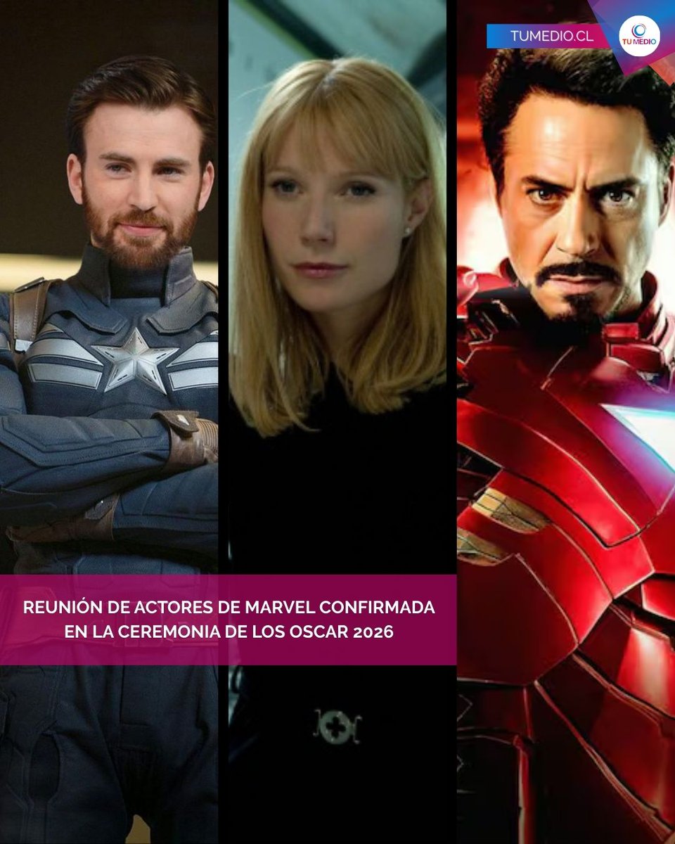 TuMedio's tweet image. ¡Reunión de superhéroes en los Oscar! 💥🦸‍♂️ Chris Evans, Robert Downey Jr. y Gwyneth Paltrow confirmados para aparecer en la ceremonia del domingo. 

¡El UCM invade Hollywood! 🎬✨
 #Marvel #Oscars2026 #UCM #Hollywood