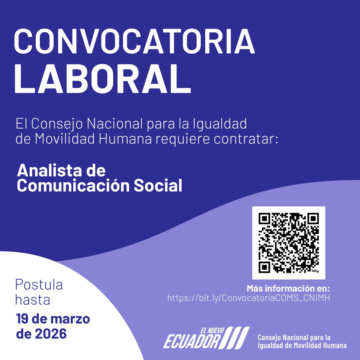 👩🏼‍💻#ConvocatoriaLaboral | 

El #CNIMH buscar incorporar un Analista de Comunicación Social a su equipo de trabajo 🤝🏽

Más información aquí: 🌐bit.ly/ConvocatoriaCO…