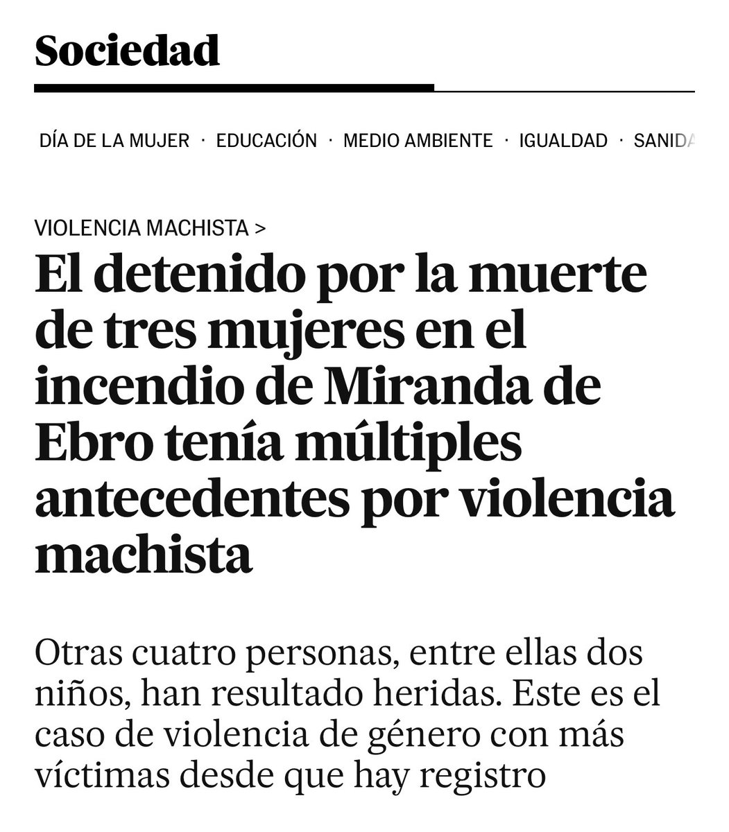 Este señor había sido condenado por secuestrar a una mujer, por secuestrar y violar a otra niña, formaba parte del sistema de viogen como agresor Y AUN ASÍ estaba libre y ha provocado un incendio para asesinar a su ex pareja, su suegra y una vecina. 

Y el 8M no es necesario, ajá
