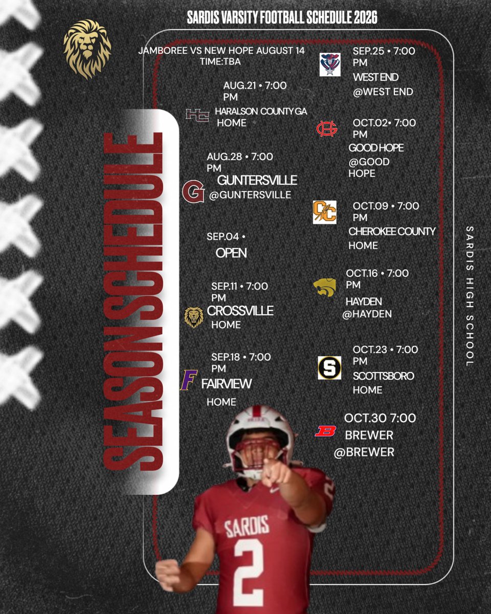 ShsFootball26's tweet photo. 2026 Varsity Football Schedule! Go Lions! https://t.co/1sNUTdyrUR