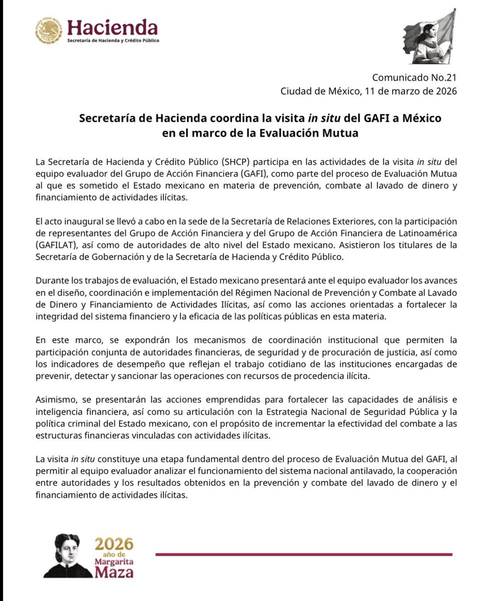 AliciaSalgadoMX's tweet photo. Inicia visita de evaluación del cumplimiento de 🇲🇽 con recomendaciones de @gafilat #Faft en materia de lavado de dinero y financiamiento al terrorismo. https://t.co/bK5cd1aBcu