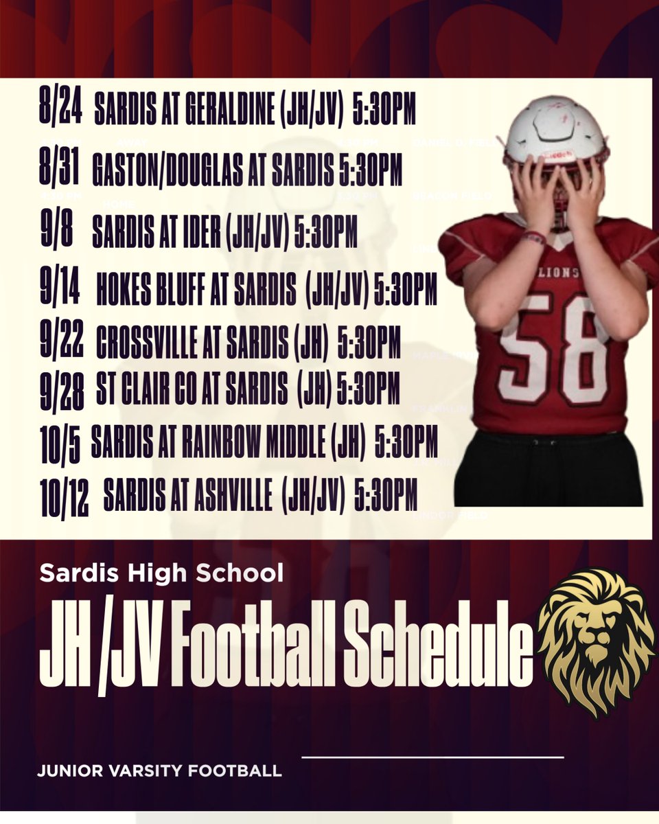 ShsFootball26's tweet photo. 2026 JH/JV Football Schedule! Go Lions! https://t.co/z2yhtaUvQ8