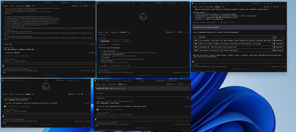 umutdenizy's tweet photo. Day 192 - Build in Public

I just got my 3rd Claude Code Max subscription.

That’s $600/m total.

I would not have done that if I didn’t trust @GSD_Foundation 2 this much.

It genuinely codes nonstop.

Right now I’m running 5 different projects in 5 different terminals.

Each one is complex and pretty large in scope.

Since the morning, I ate some toast, made a pizza, and those 5 terminals have been coding highly complex software for the last 12 hours.

At this point, it honestly feels insane.

@official_taches Thank you

#buildinpublic