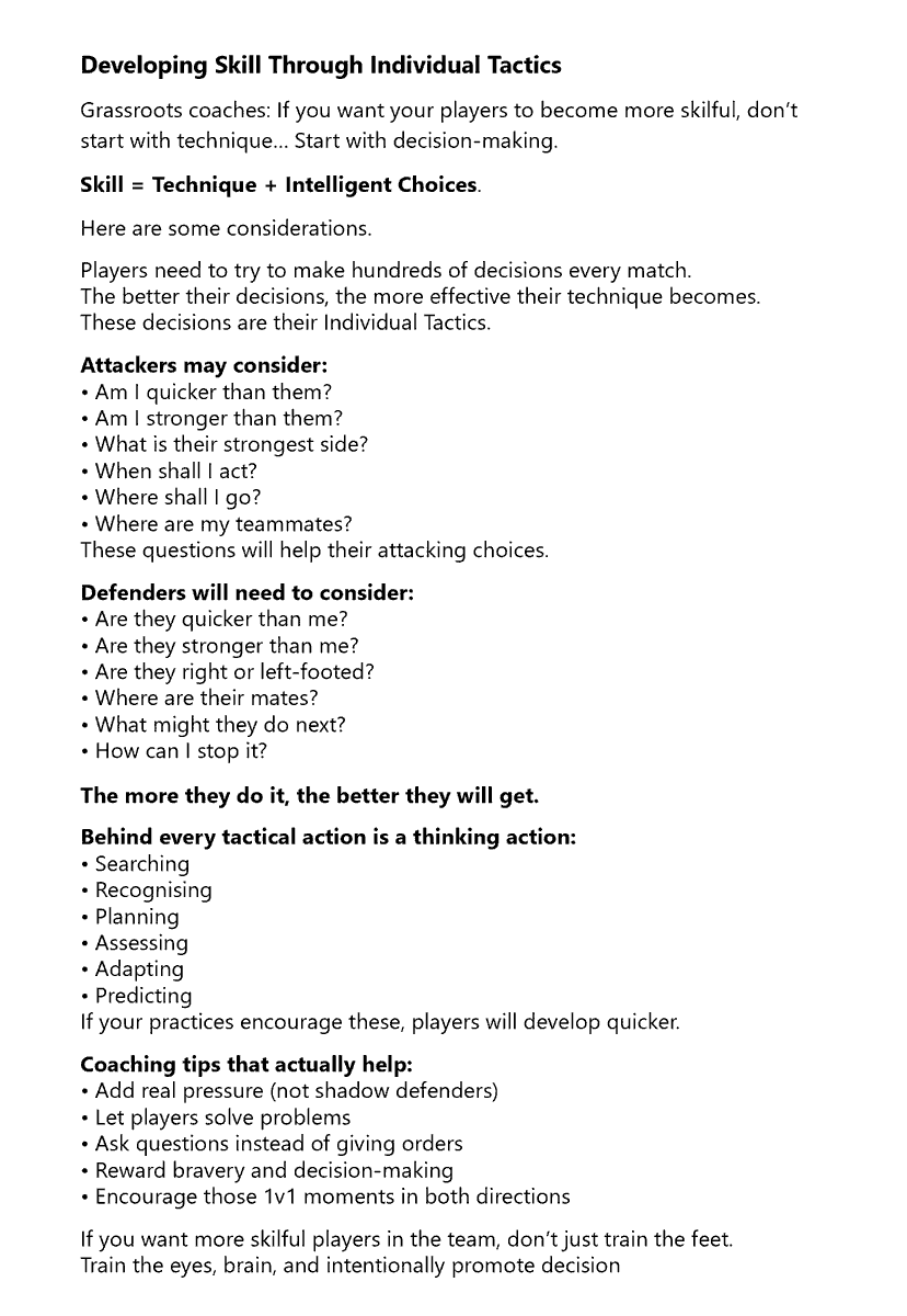 Some thoughts on 1 v 1 Tactics.
A few considerations on the types of problems players will need to try and solve.
And they will many of these without our help.
Thoughts?