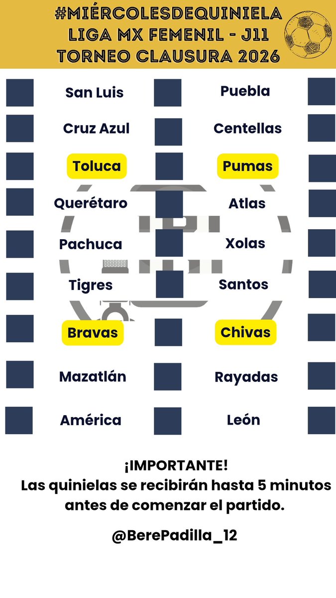 #MiercolesDeQuiniela - Jornada 11 Liga MX Femenil ya corregida! Gracias por sus observaciones ❤️✌️