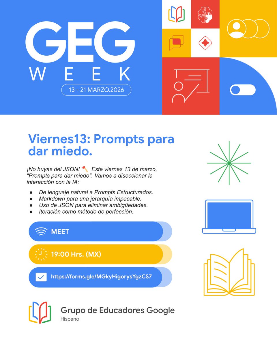 Este viernes 13 de marzo, "Prompts para dar miedo". #GEGWeek #GEGWeek2026 #GEGWeekLATAM #GEGProgram #GoogleForEducation linkedin.com/posts/geg-chih…
