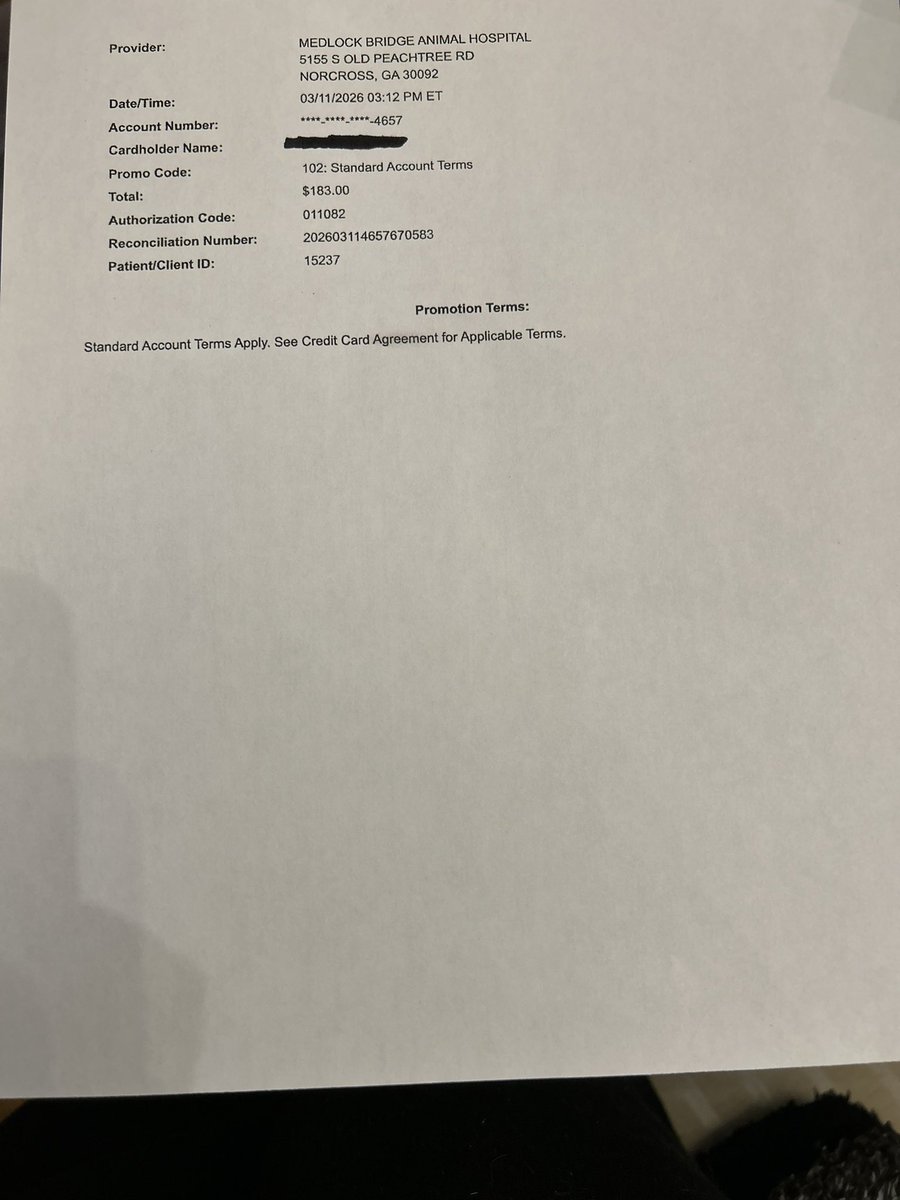 Just asking for a free retweet, comment, anything to be seen 🙏paid $2032.98 to Medlock Bridge Animal Hospital today. Leo Bear has Oncology on Monday. Bailey/Blake will schedule dentals on Monday, and will schedule Blakey Blake from drain Specialist Opthamologist on Monday. Any