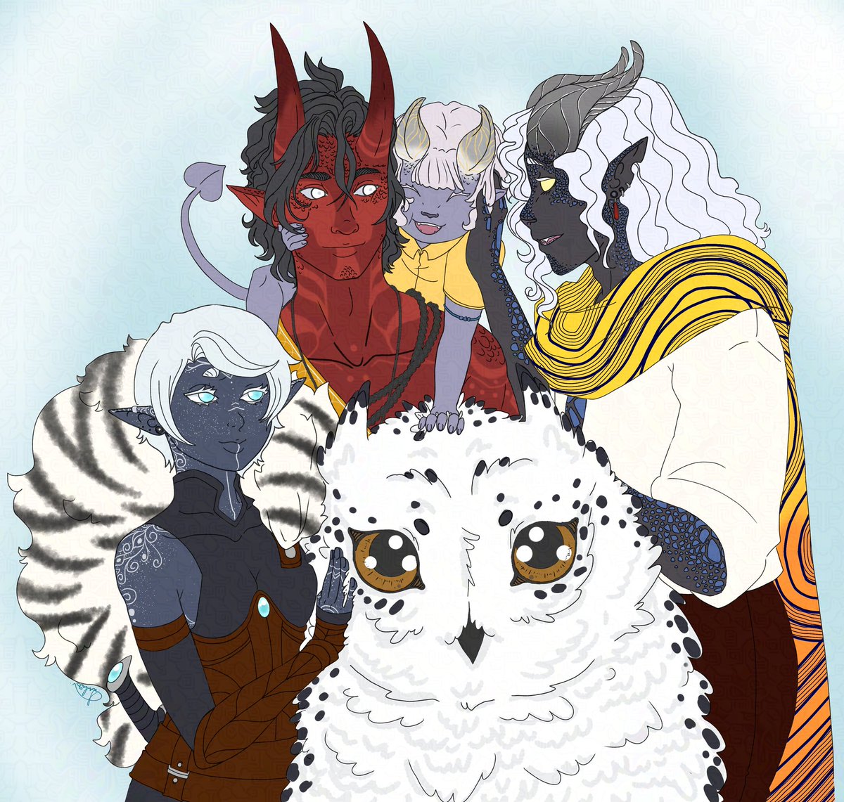 parviawolf's tweet photo. @CanalBrushRush Meu Tiefling Feiticeiro Dracônico, Samael. Me apeguei tanto a ele que virou um personagem recorrente nas minhas histórias. A pequena é filha dele. Ele tem sangue de dragão Azul e vai ganhando características dracônicas ao longo dos anos. https://t.co/Klt9ebvFnD