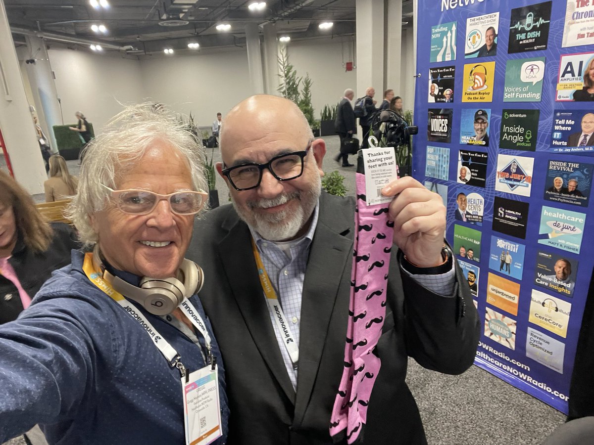 GreggMastersMPH's tweet image. Ok #pinksocks community. Welcome another member Charlie (best radio voice!) Harp founder &amp;amp; CEO @ClinicalArch. Just finished interview with @jimtate in @HIMSS pop-up studio. #HiMSS26 #AI