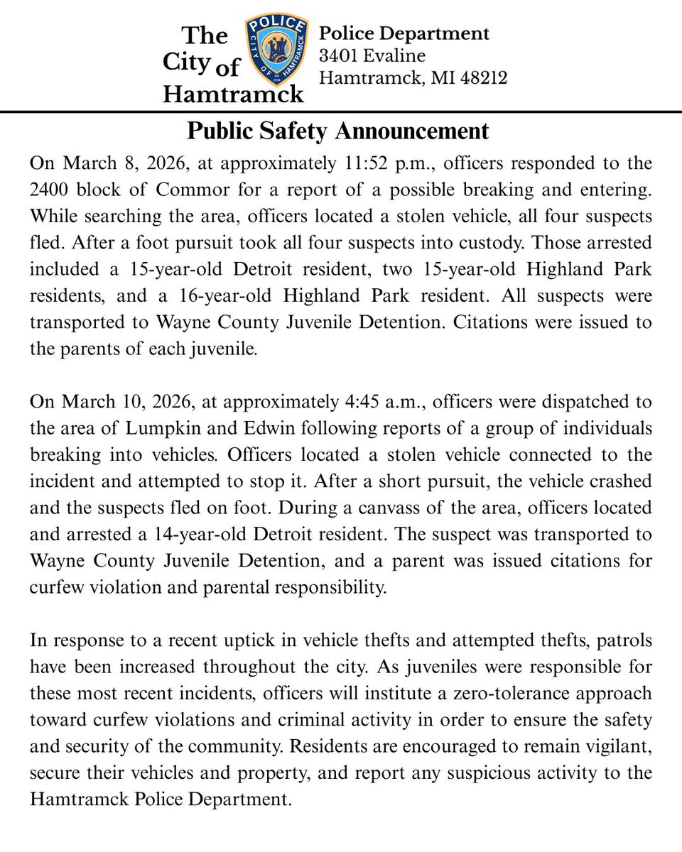 Hamtramck Police Department tweet media