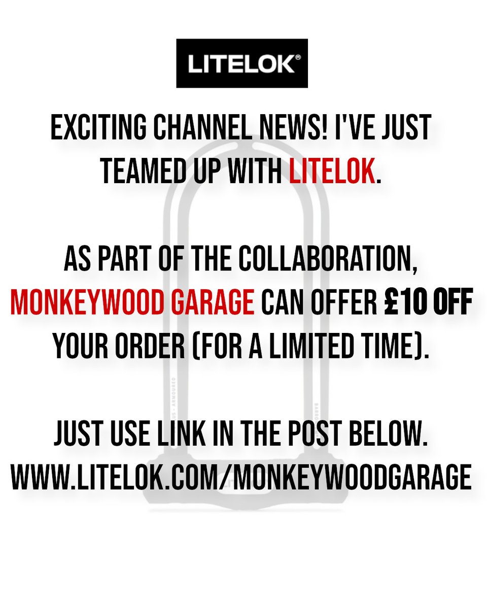 MonkeywoodG's tweet image. Extremely excited to have teamed up with one of my favorite motorcycle brands @Litelok 

Get £10 off your Litelok motorcycle lock order here:
litelok.com/MONKEYWOODGARA…

#litelok #motorcyclelock #motorcyclesecurity