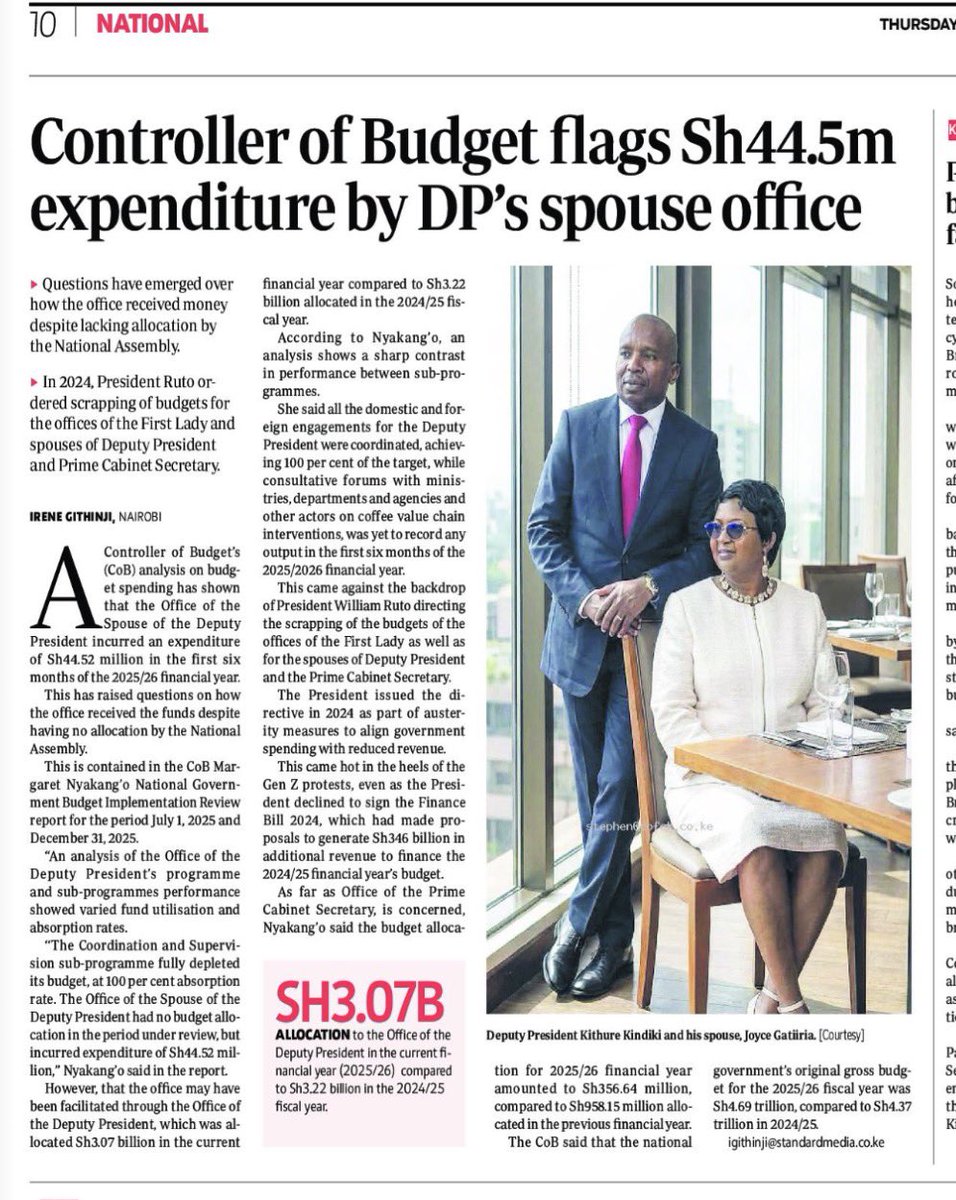 Apparently Kithure Kindiki’s wife has a “public office” and she can’t account for Sh45M
⭕️ If jokes had a name: What value does her “office” create?
⭕️ Why should such inconsequential offices be allowed to engage in fraud and corruption? Sad!