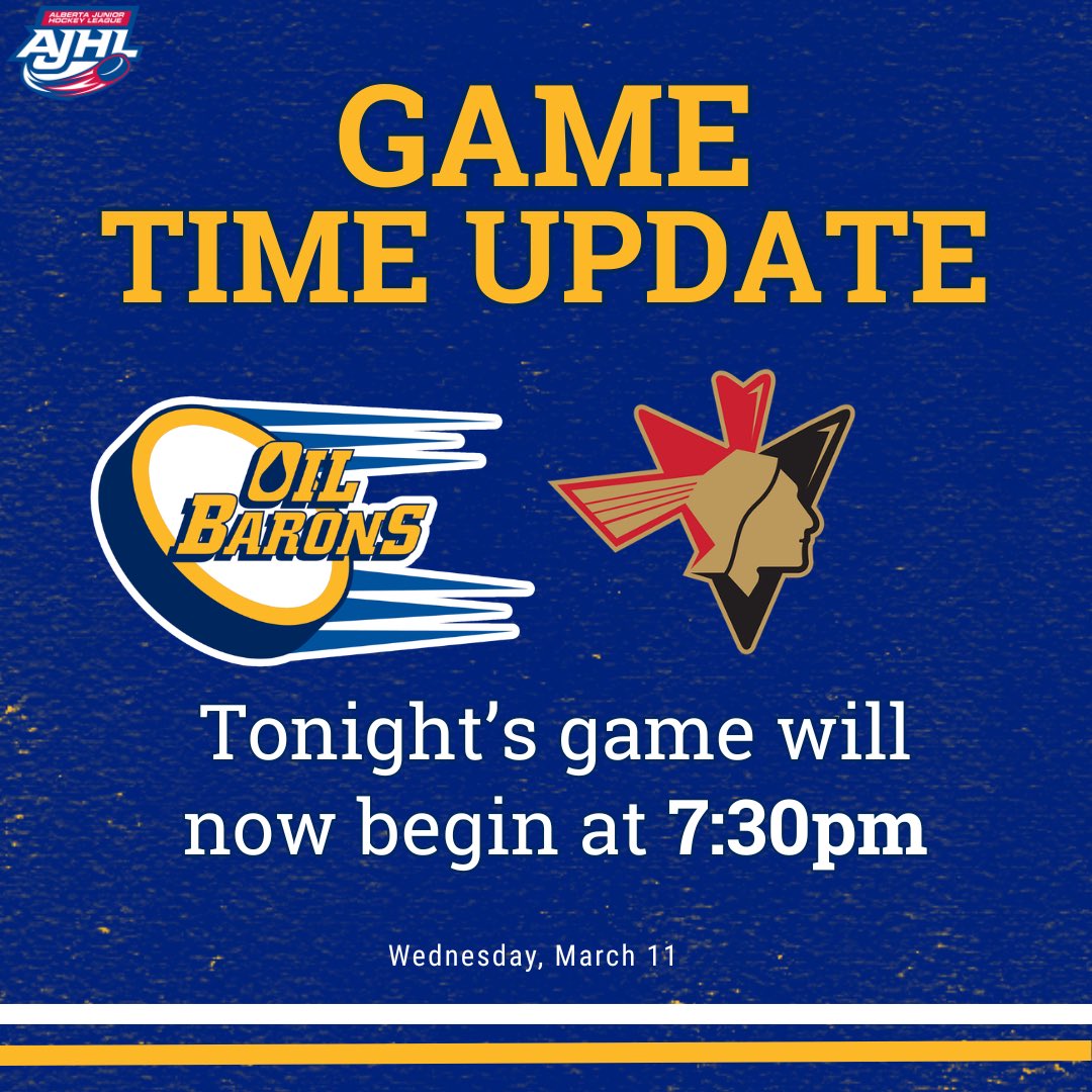 *️⃣Game Time Update*️⃣

Tonight’s game at Centerfire Place will now begin at 7:30 PM due to travel issues with the visiting team.